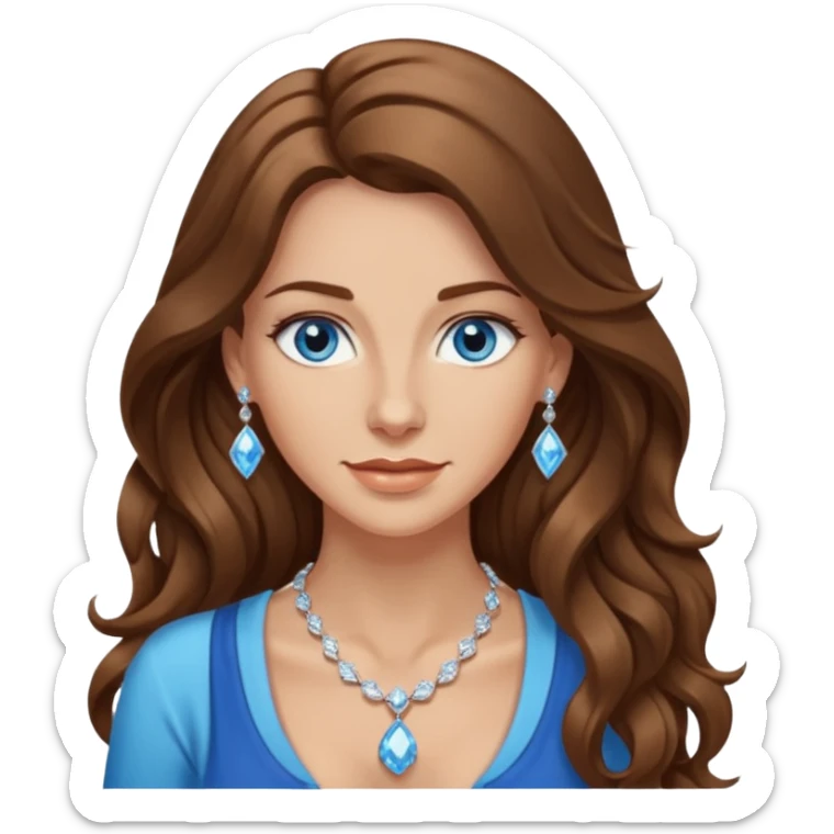 Extra Long wavy hair, brown hair, blue eyes Caucasian not young sexy diamond necklace sticker