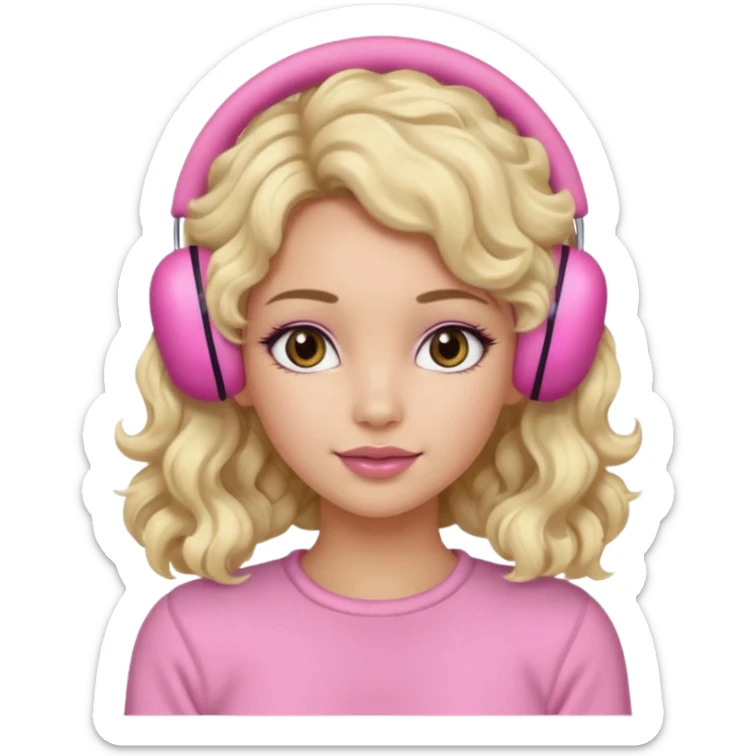 Mädchen mit blondem welligem langen Haar und rosanen top und rosa kuschelige Ohrenschützer für den Winter und latina make up sticker