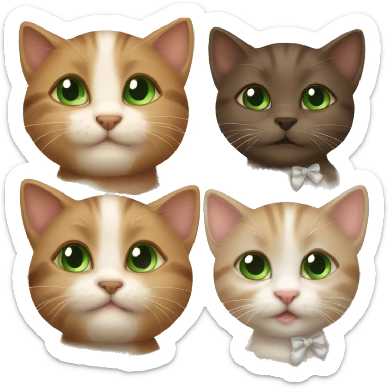 A little brown kitten with green eyes kissing a little brown kitten with brown eyes and with a white bow around the neck  sticker