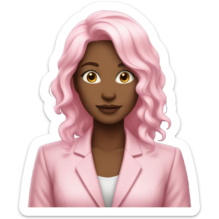secretary-like gorgeous WHITE skin women with loose long pink hair in pink suit sticker
