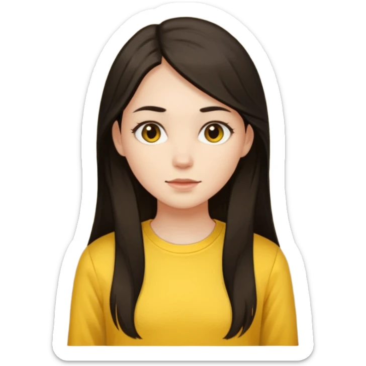 girl on a laptop, long dark hair white skin and yellow shirt long sleeves sticker