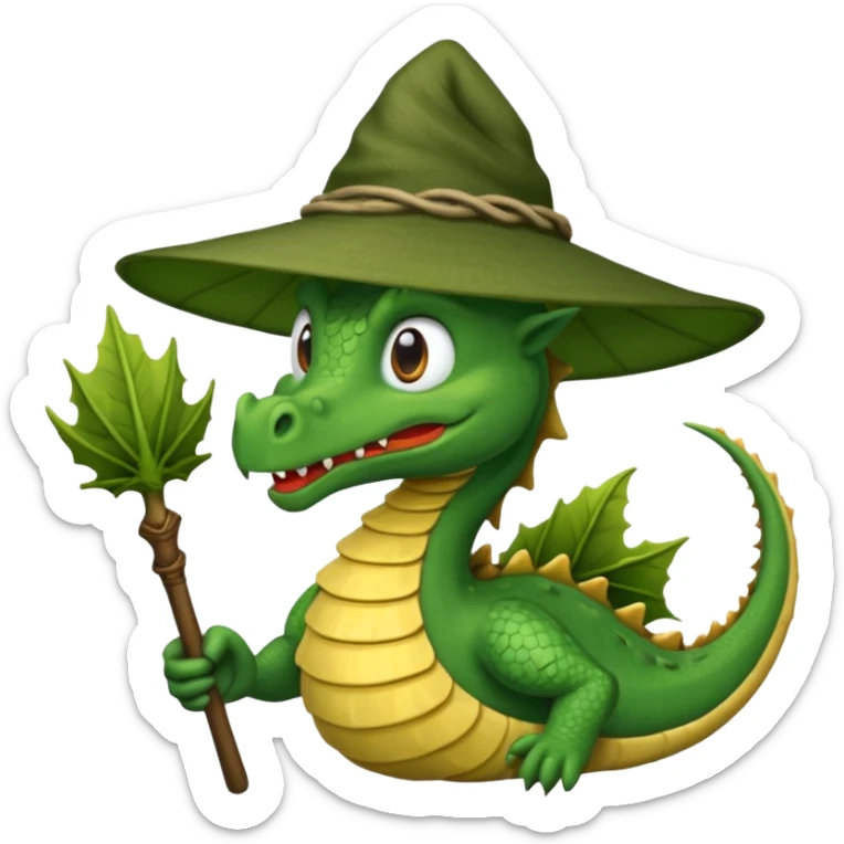 ein Drache mit einem Zauberstab in der Hand  und einem Hud  auf dem kopf und ein Bard sticker