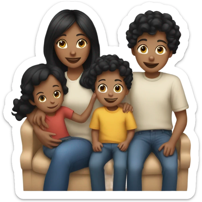 Mom with to son all with black hair, one kid of 3 years old And on of 5 years old sticker