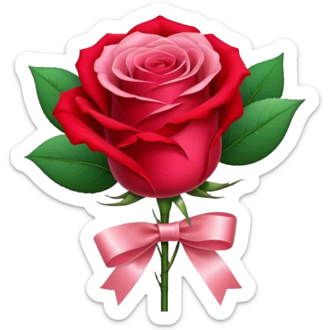 One red flower and one pink flower in transparent bouquet with red band  sticker