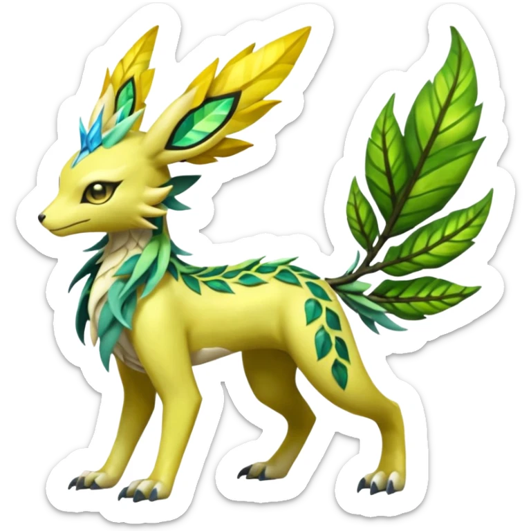  Exotic Ivy Dragonic Feathery Scaly Meloetta-Electrike-Jolteon-Zygarde-Zeraora-Renamon-Protogen-Palkia-hybrid-fusion-Fakémon-creature, full body sticker