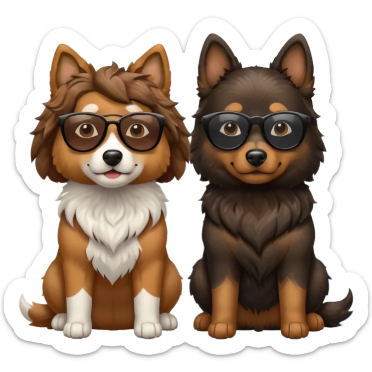 two dogs with wavy hair, one black and brown, one shades of brown, no white with mountains sticker