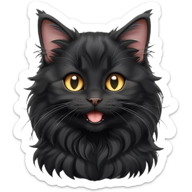 cinematic-yawning black-maine-coon-kitten-portrait-emoji,-head-tilted-playfully-and-inquisitively,-sleek--black-fur,-simplified-yet-adorable-features,-highly-detailed,-glowing-with-a-warm,-friendly-glow  sticker
