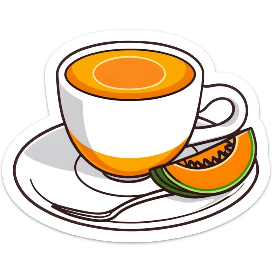 traditional carajillo in a small espresso cup with a slice of orange cantaloupe melon on a saucer sticker
