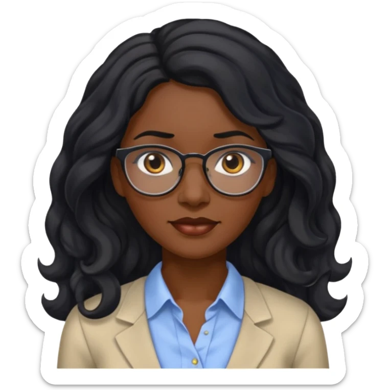 Black women teacher with black long  wavy hair chalkboard background and no eyeglasses sticker