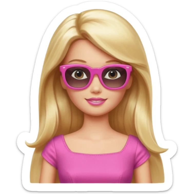 barbie with long blonde hair wear sun glasses, pink dress sticker