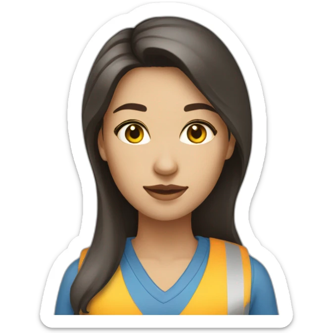 woman, civil engineer, dark hair, dark eyes, light skin, straight hair, blue and yellow colors sticker