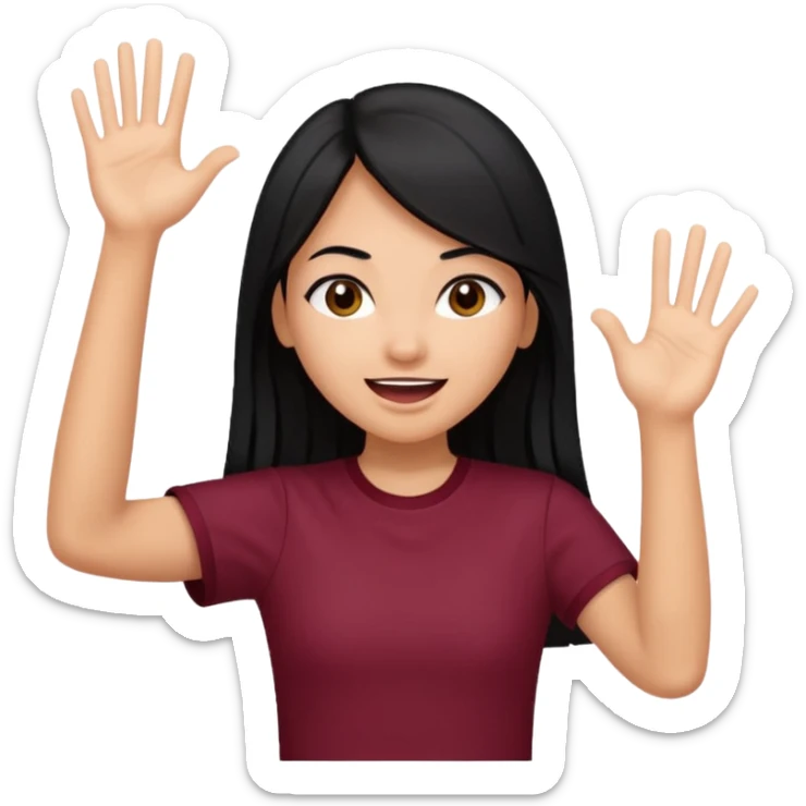 girl with long straight black hair in short Burgundy sleeves cheering yay sticker