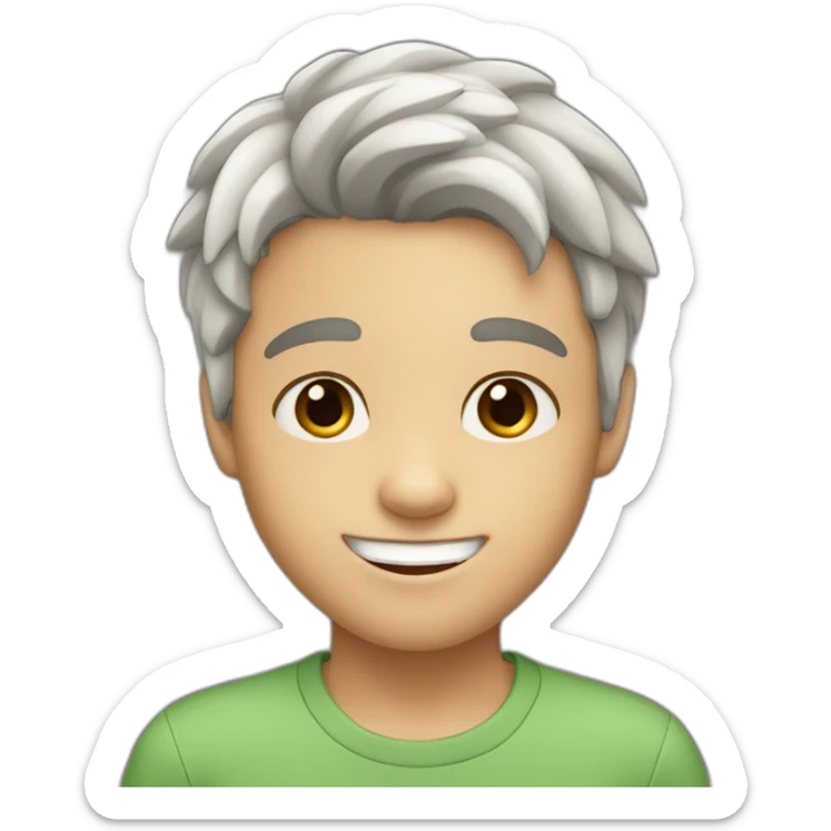 boy with gap in front teeth, brown hair, brown eyes, white skin, middle part hair sticker