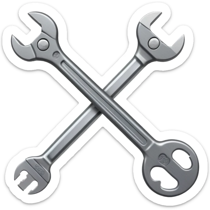 A flat-style illustration of a crossed pencil and wrench. Clean, minimal, black icon on white background, cartoon style, iOS emoji aesthetic. sticker