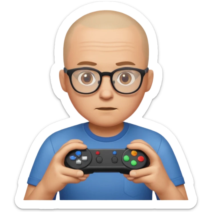 Homme qui joue à la console avec des lunettes et crâne raser sticker