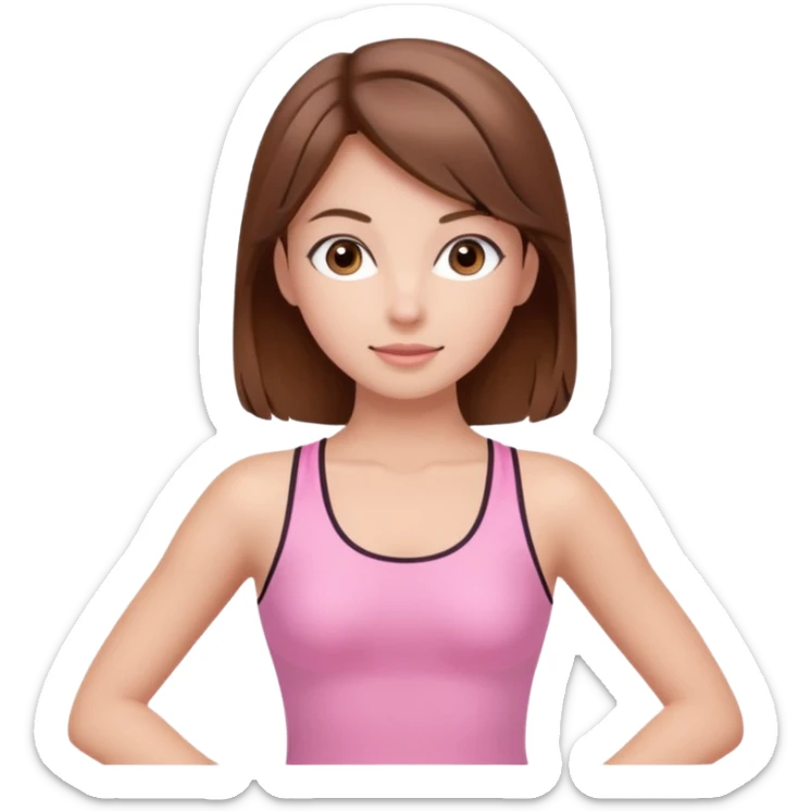 Beautiful girl with brown hair and brown eyes wearing pink Pilates costume  sticker