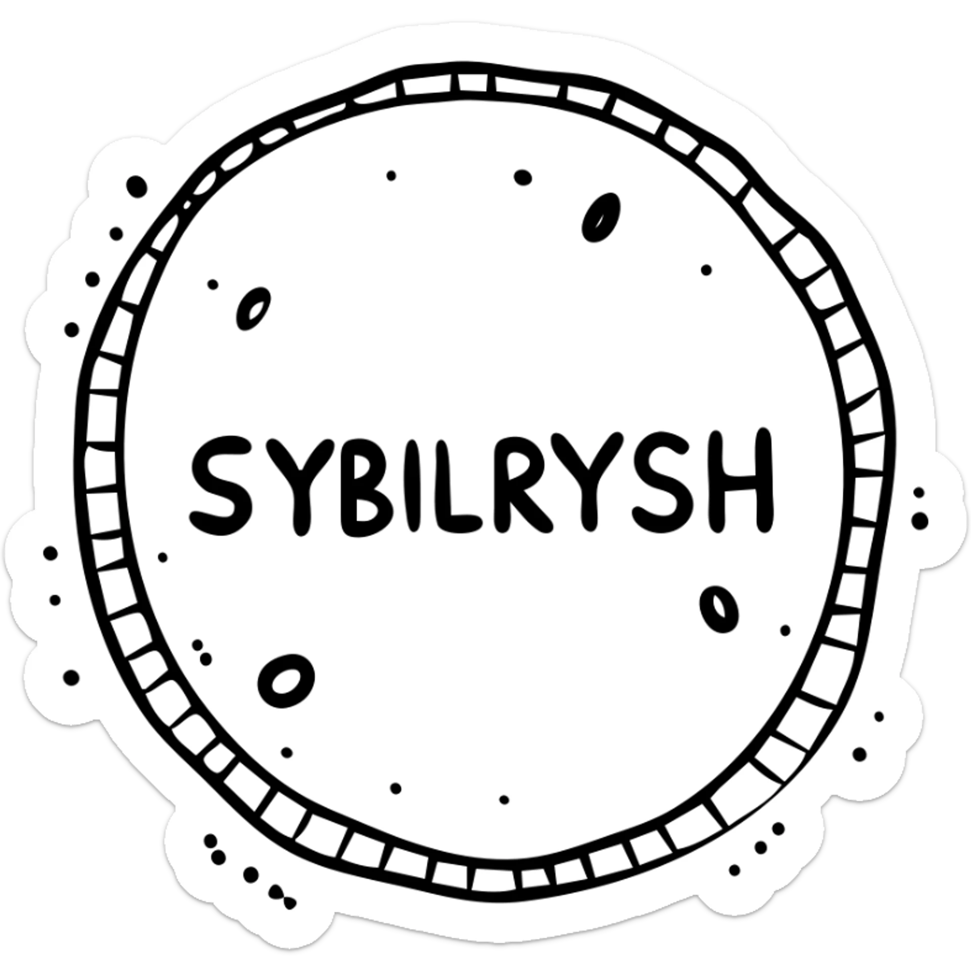 A circular coin with the text "SYBILRYSH" inscribed in the center. The coin has a rim and simple coin detailing. sticker