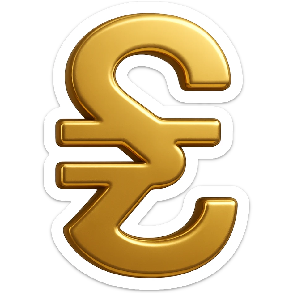 Ukrainian hryvnia currency symbol emoji, gold color, transparent background sticker