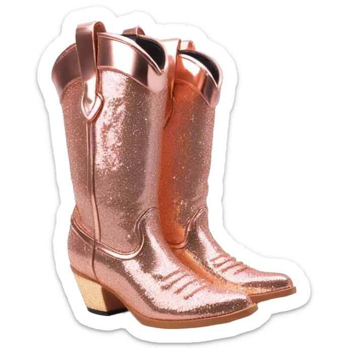 Realistic rose gold colored fashion cowgirl boots with sparkly shiny glitter fringe on them. sticker