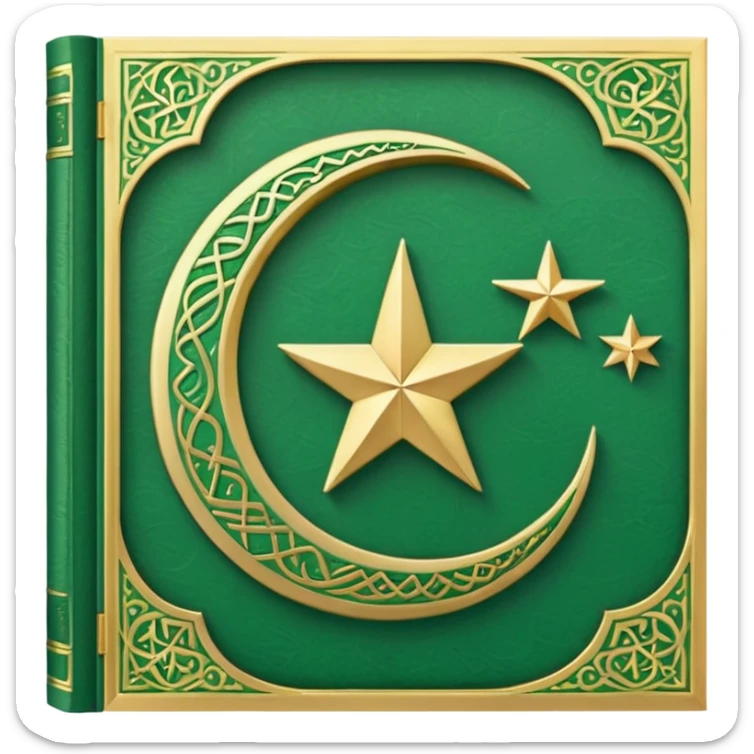 Closed Quran with the Islamic Symbol on it (moon and star) green from left to right sticker