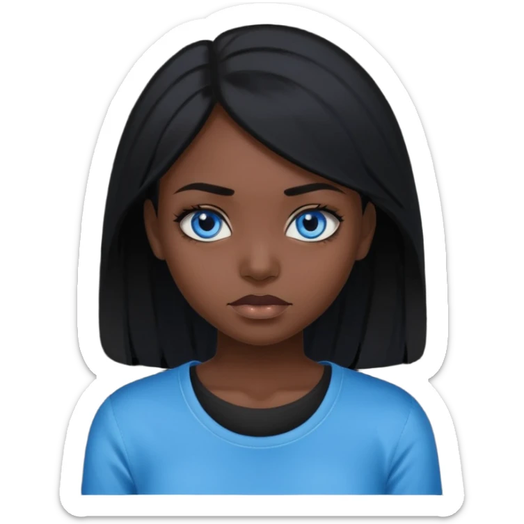dark femine black haired girl with blue eyes and black top, very cold look sticker
