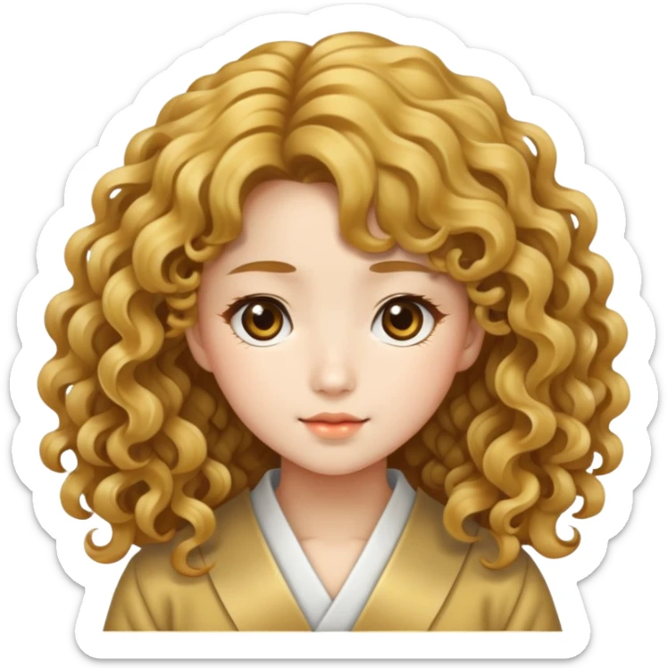 Japanese girl with big golden wavy curly hair sticker