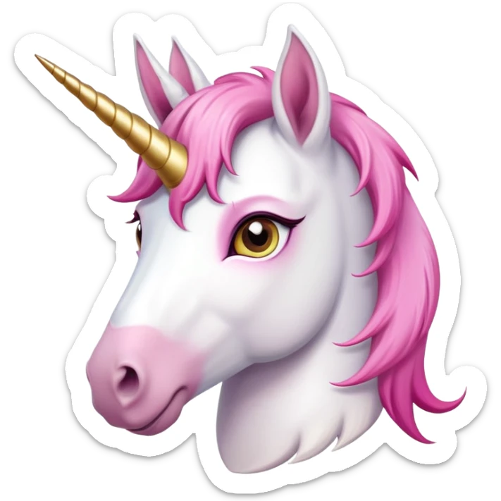 head of an anthropomorphised female unicorn horse, looking directly ahead, standard pose sticker