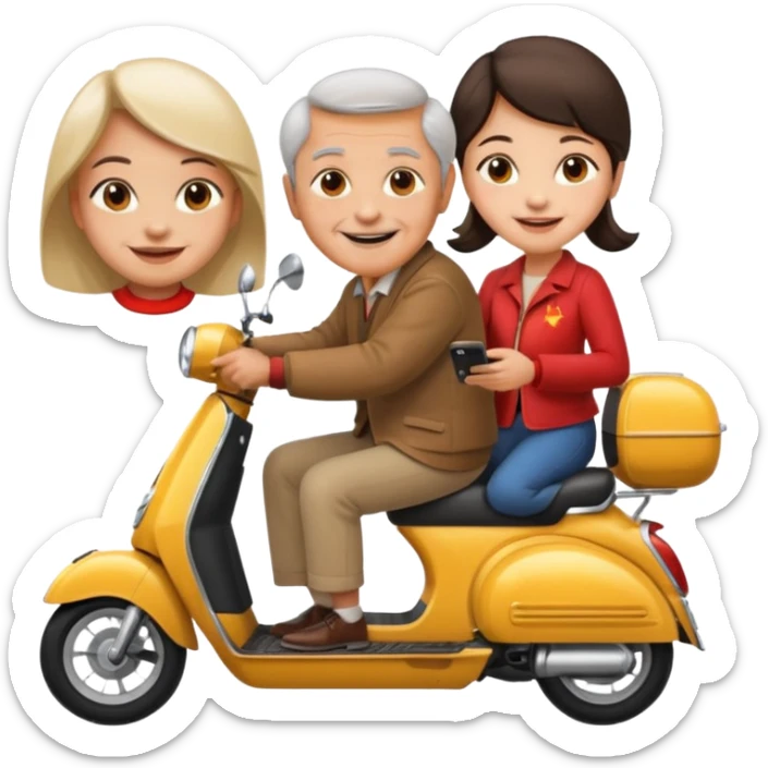 generate iphone emoji old guy italian and chinese girl into the scooter sticker