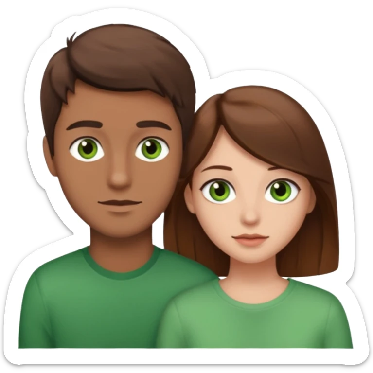 A boyfriend with light brown hair and green eyes next to his girlfriend with dark brown hair and brown eys sticker
