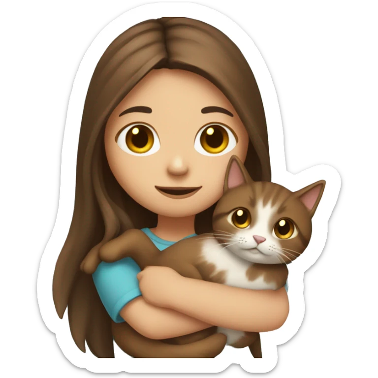 Girl with long brown hair holding a cat sticker