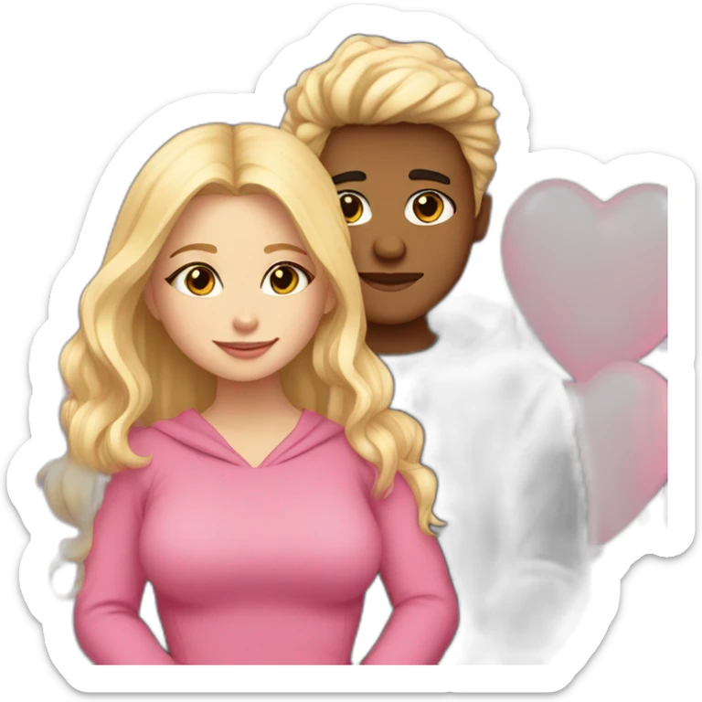 kissing girl with light blondie hair and pink dress and boy with dark hair and black hoodie  sticker