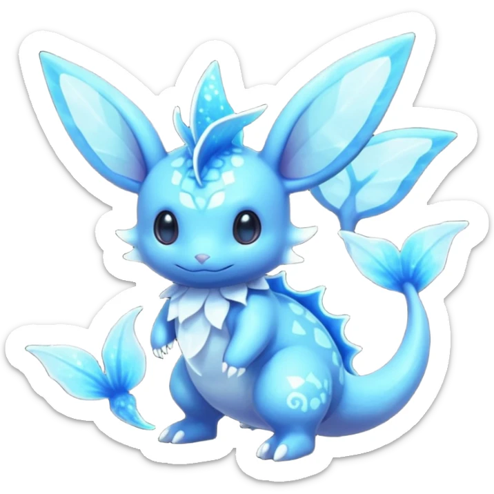 Shiny Sparkly Bioluminescent Glowing Minccino-Lumineon-Vaporeon-Amaura-Dragonair-Fakémon-hybrid-creature (full body)  sticker