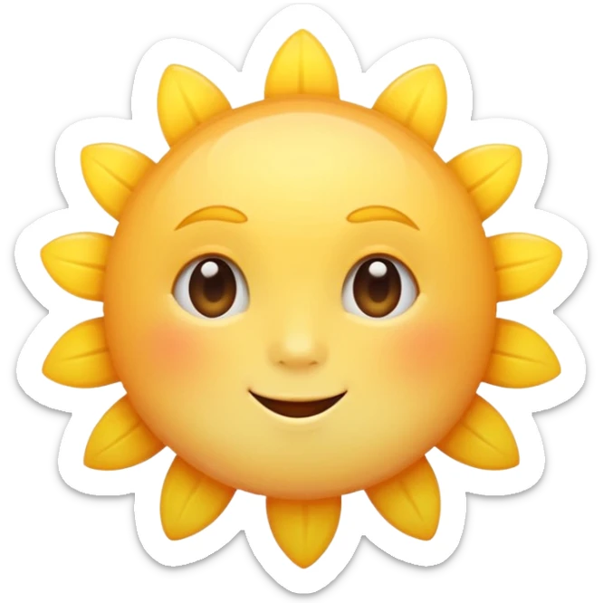 Generate a high-quality 3D cartoon-style emoji of a yellow sun, bright and cheerful, smooth gradient colors, rounded and cute appearance, simple white background, high-resolution.
 sticker