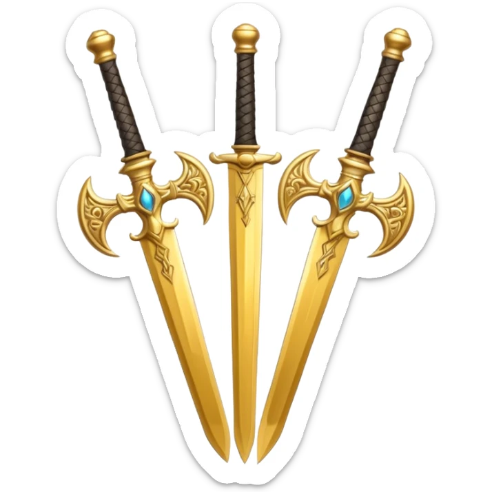 Two Golden royal swords with gold blades and gold handel sticker