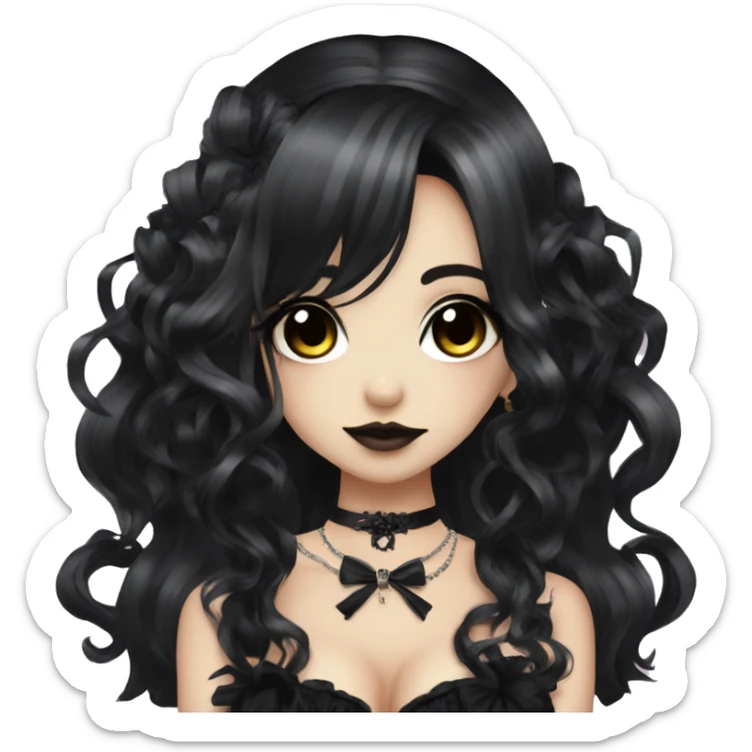 hime gyaru girl, goth, bows, dark makeup, dark black hair sticker