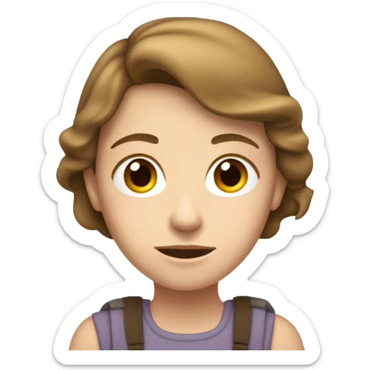 Female pale Caucasian brown hair on the edge of her seat waiting sticker