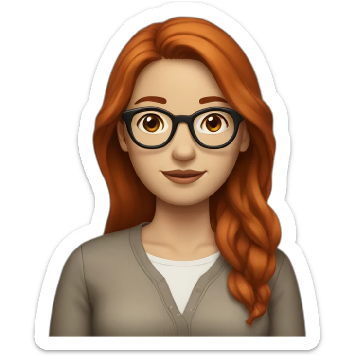 WOMAN WITH MIDDLE PART, LONG AUBURN RED HAIR, BROWN GLASSES, WHITE SKIN sticker