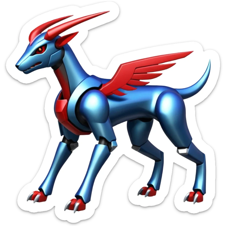 Futuristic Shiny Metallic Alloy Houndoom-Dialga-Genesect-Pokémon-Fakémon-hybrid-creature sticker