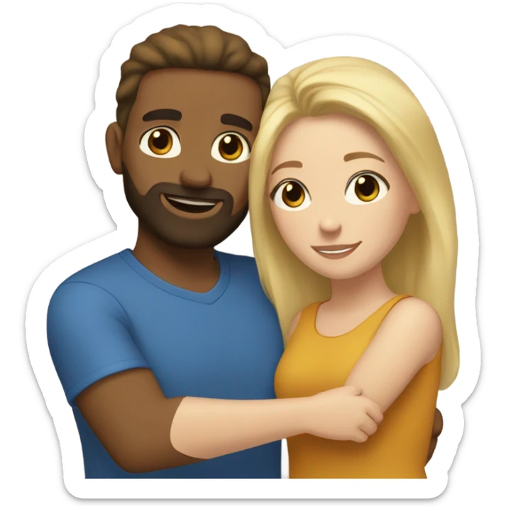 Blonde woman with brown eyes and a bearded man with blue eyes and light brown hair hugging. sticker