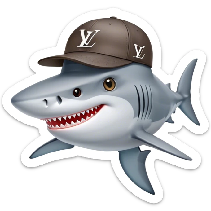 "Race for results" - a shark in a stylish Louis Vuitton cap at the start of a business marathon. sticker