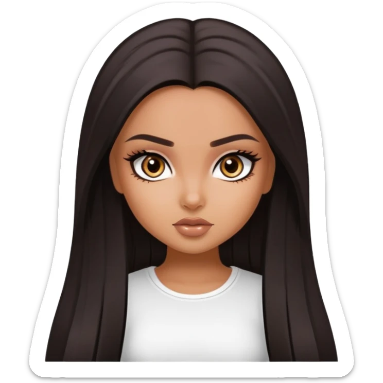 straight dark hair, dark brown eyes, pretty bratz baddie sticker