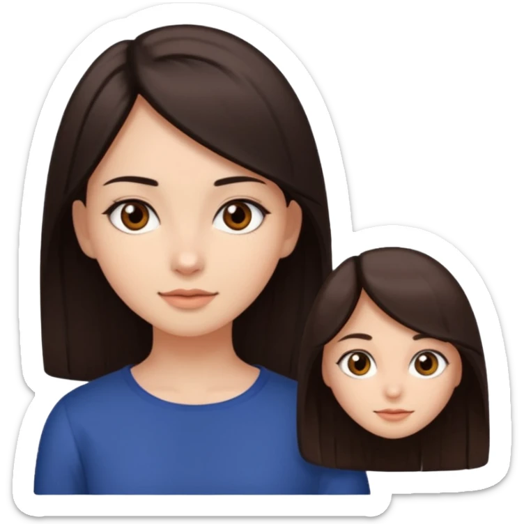 create a girl with dark brown straight hair and brown eyes thin straight hair white skin and beautiful sticker