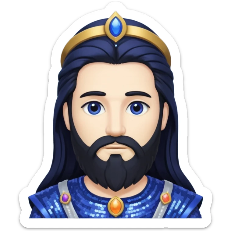 Saturn, God of Time from Gods and Goddesses with long black hair and beard, indigo sequin outfit sticker