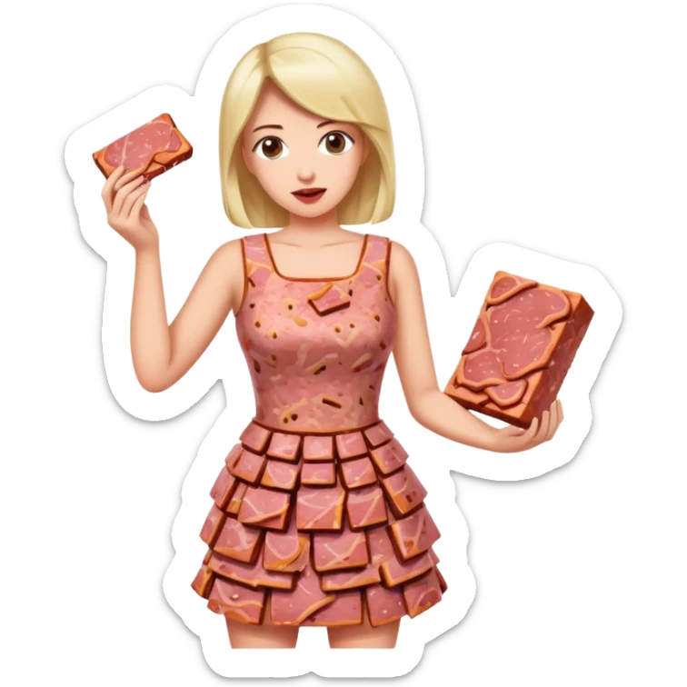 paris art woman with SPAM MEAT dress eating spam sticker