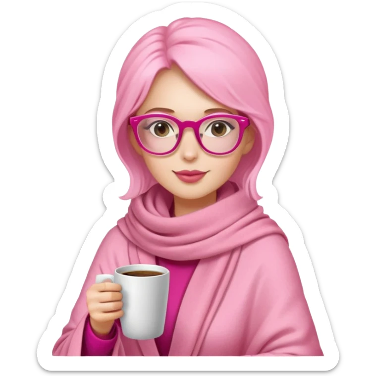 A pink pashmina and a pink glasses with coquette vibes, loves coffee and studying sticker