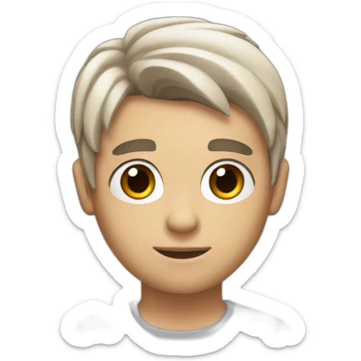 half cut hair boy, white, with brown eyes, and a little bit of beard sticker