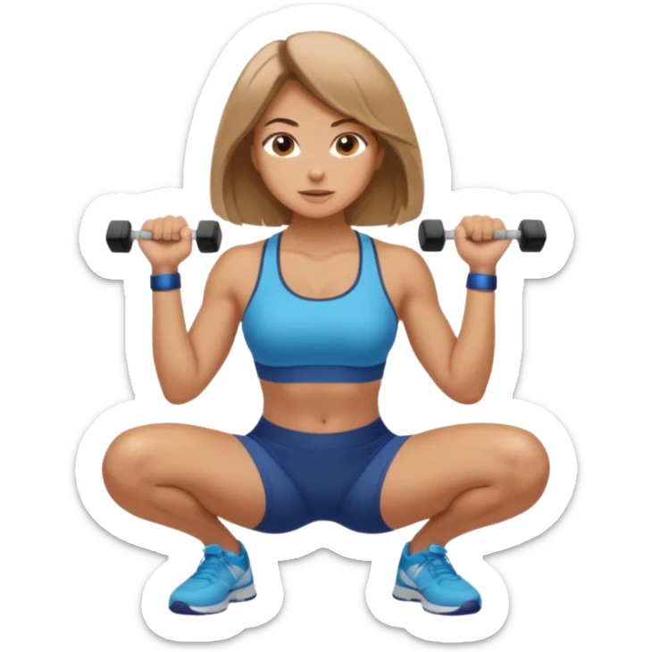 Beautiful woman with light brown shoulder length hair popping a squat without any weights sticker