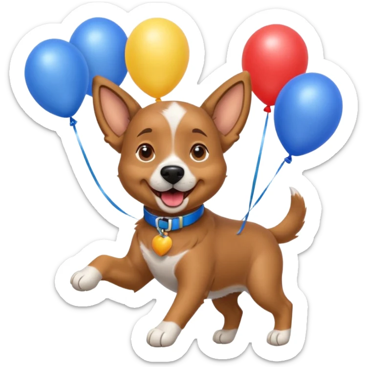caricatura gorgi gales perrita celebrando feliz con globos y emocion con collar celeste  sticker