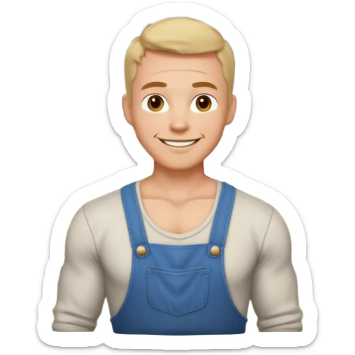 Adult male, light skin, friendly smile, casual farm-style clothes, relaxed posture, muscular, approachable, completely unique from other male roles sticker