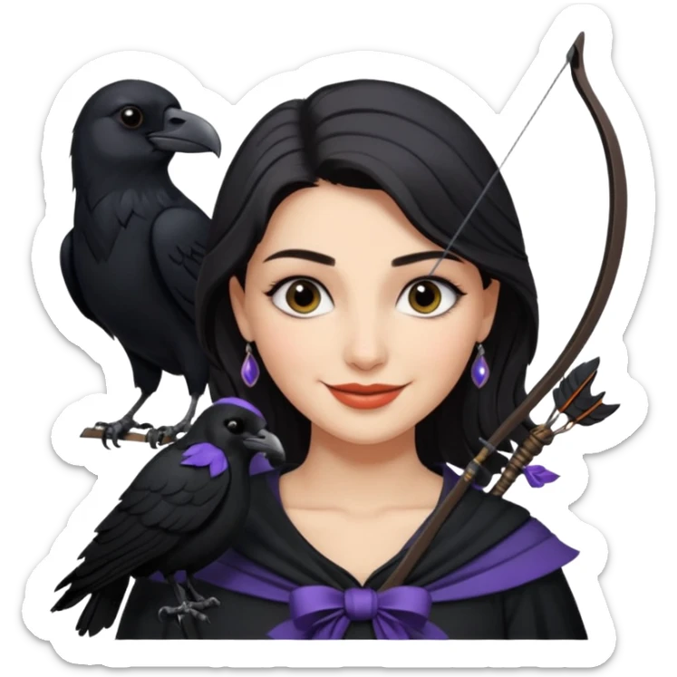 Alysanne Blackwood from Game of Thrones. She is known as black aly and is the Wife of Cregan Stark. I have her looking like Hande Erçel. Show her with a raven and a bow. Have her smirking, smiling, laughing sticker